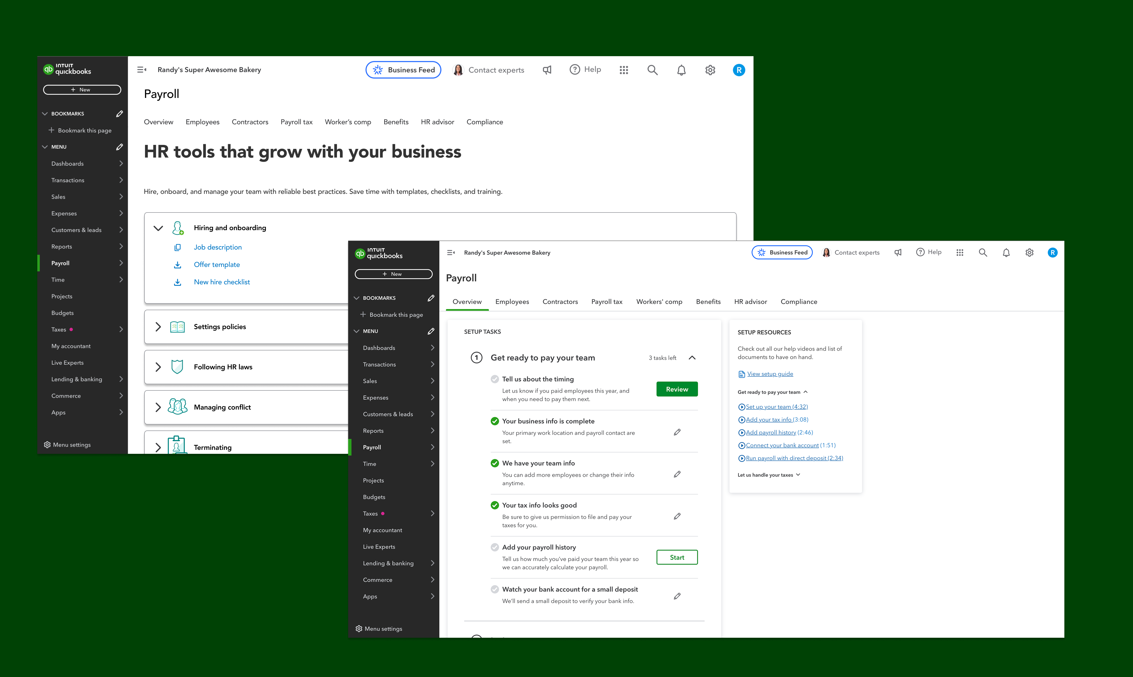 Intuit QuickBooks Payroll onboarding — 0 to 1 product design